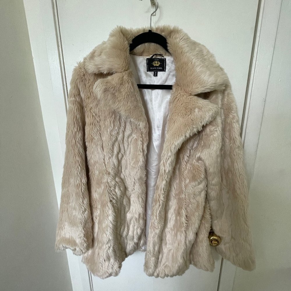 Cream faux fur coat by Brave Soul size M
